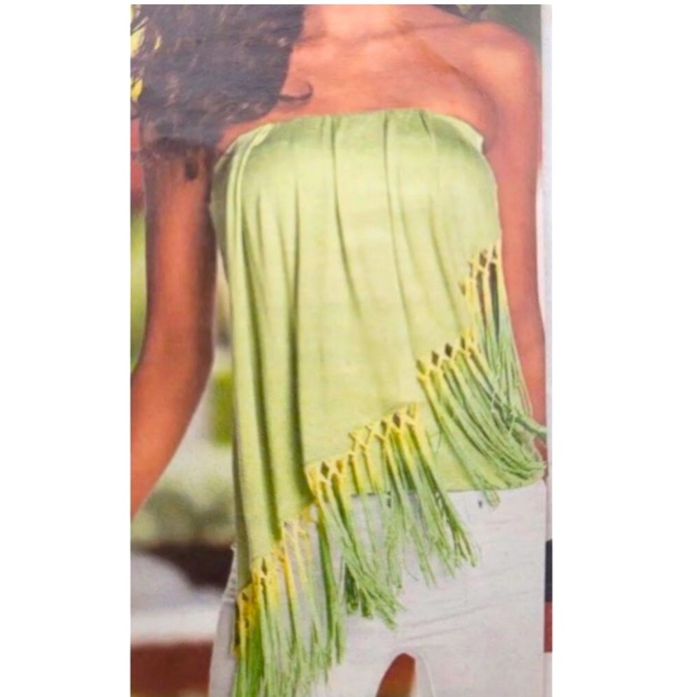VENUS Lime Green Pleated Tube Top with Fringe Trim❤️‍🔥❤️‍🔥💚🍒